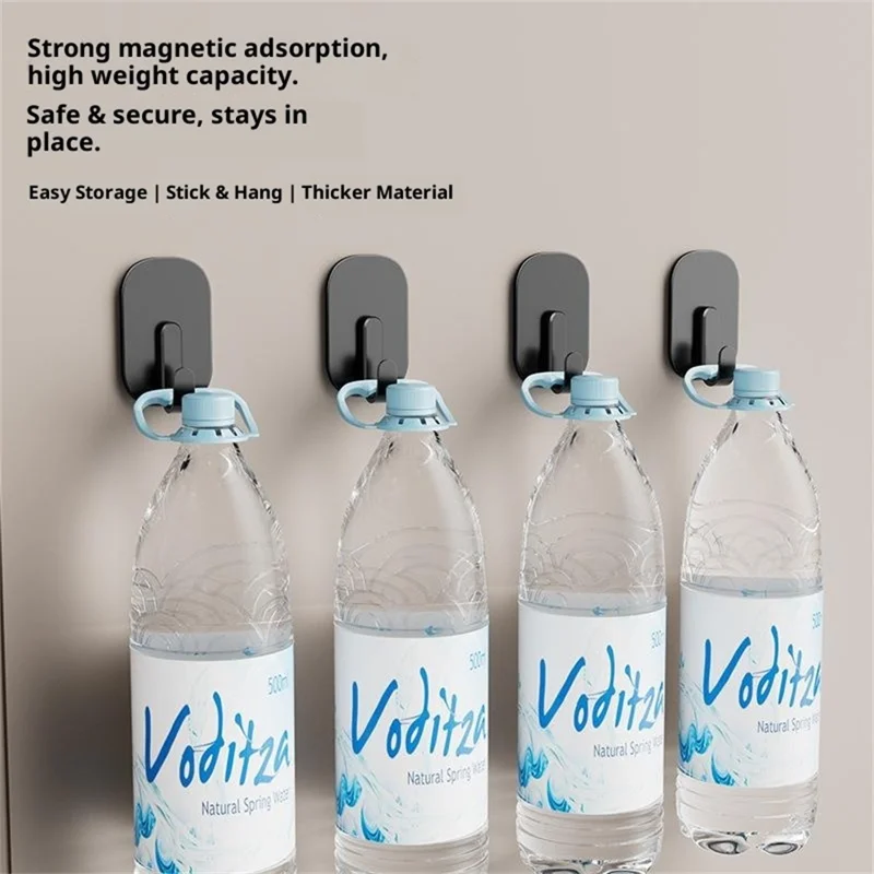 2Pcs No Trace Magnetic Hooks for Refrigerator Side Door Multipurpose Strong Magnet Hanger - Black