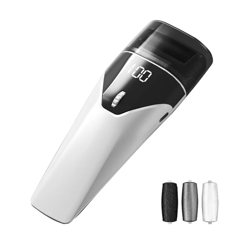 A28 100 Geschwindigkeiten Einstellbare Elektrische Fußfeile mit 3 Schleifköpfen Digitale Anzeige Hornhaut Abgestorbene Hautreinigung Pediküre-Tool - Weiß