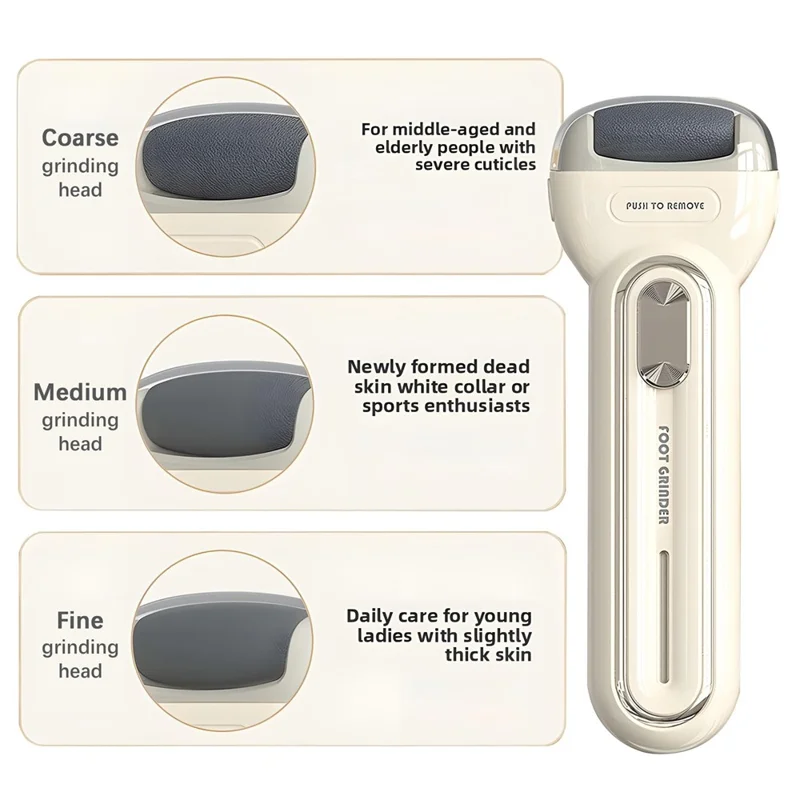 A18 Electric Foot Callus Remover Battery Powered Pedicure Tool Dead Skin File Foot Grinder for Home - Beige