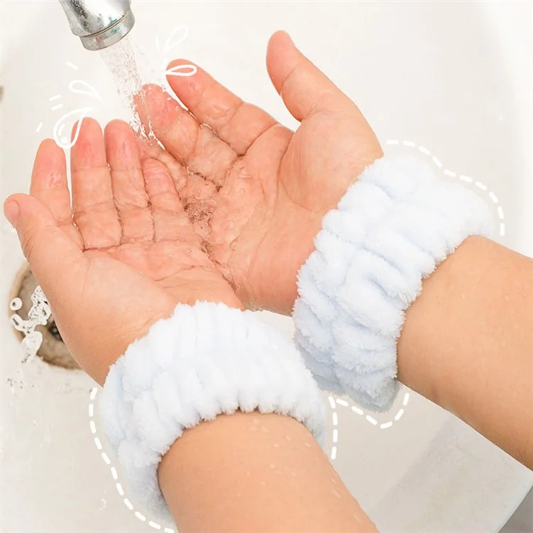 2PCS Fascia Assorbente per l'Acqua per il Lavaggio del Viso, Fasce per Polso per Acqua che Scorre Giù sulle Tue Braccia - Rosa Chiaro