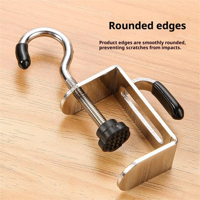 1Pc Dual Hook Detachable Backpack Hanger for Desk Side Stainless Steel Clip On Hanging Organizer