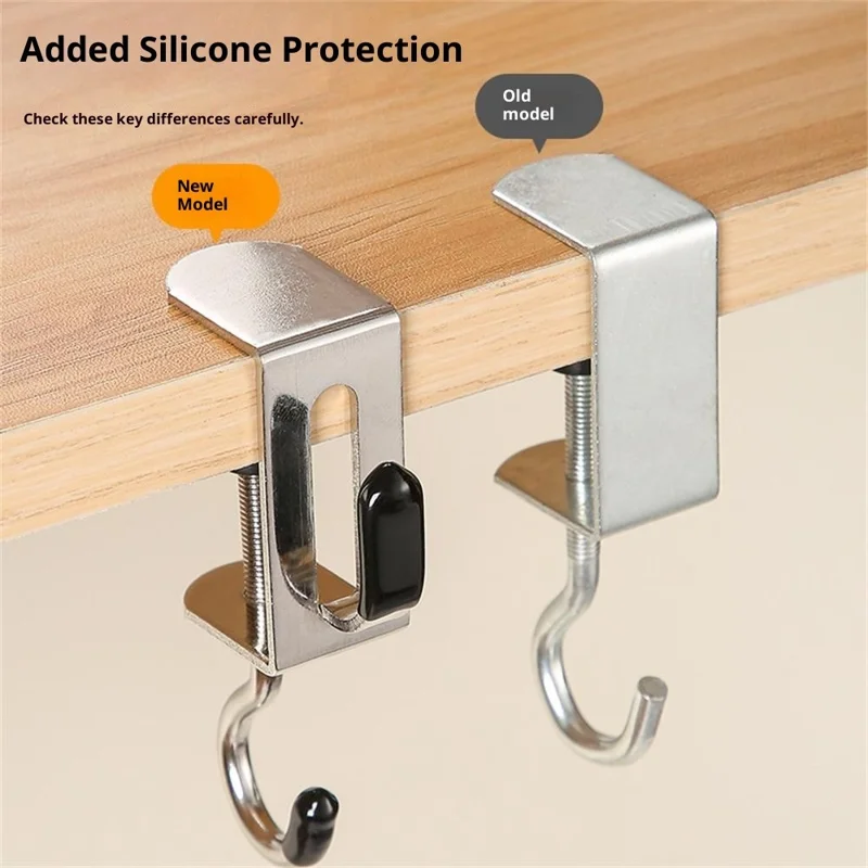 4Pcs Dual Hook Detachable Backpack Hanger for Desk Side Stainless Steel Clip On Hanging Organizer