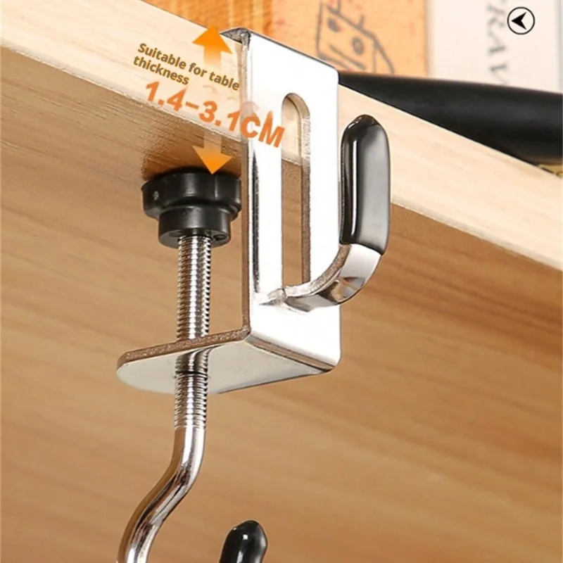4Pcs Dual Hook Detachable Backpack Hanger for Desk Side Stainless Steel Clip On Hanging Organizer