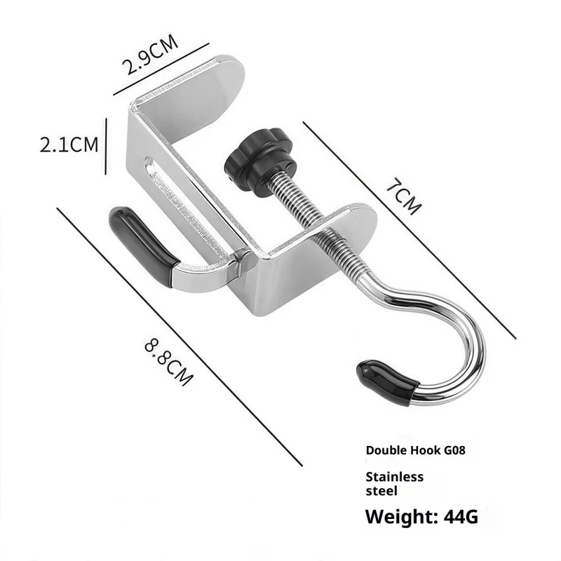 4Pcs Dual Hook Detachable Backpack Hanger for Desk Side Stainless Steel Clip On Hanging Organizer