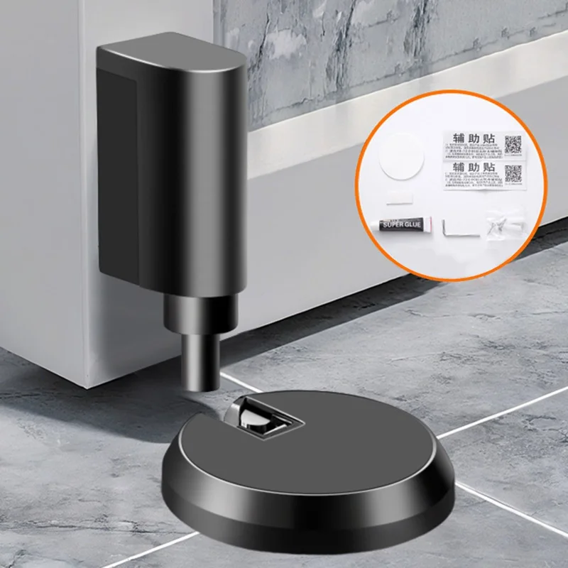 Nicht-magnetischer Druckknopf-Türstopper Bodenmontage Lautloser Puffer für Badezimmer Schlafzimmer Wandschutz - Schwarz