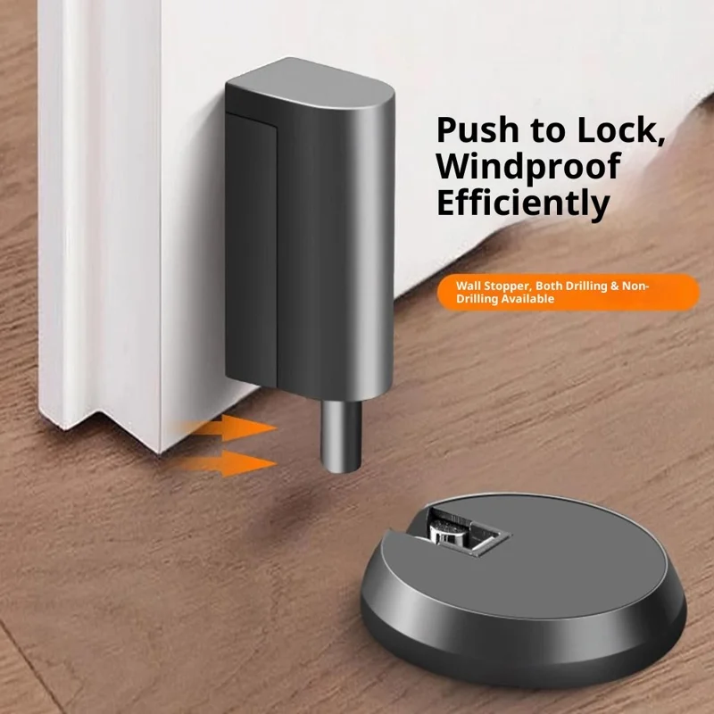 Nicht-magnetischer Druckknopf-Türstopper Bodenmontage Lautloser Puffer für Badezimmer Schlafzimmer Wandschutz - Schwarz