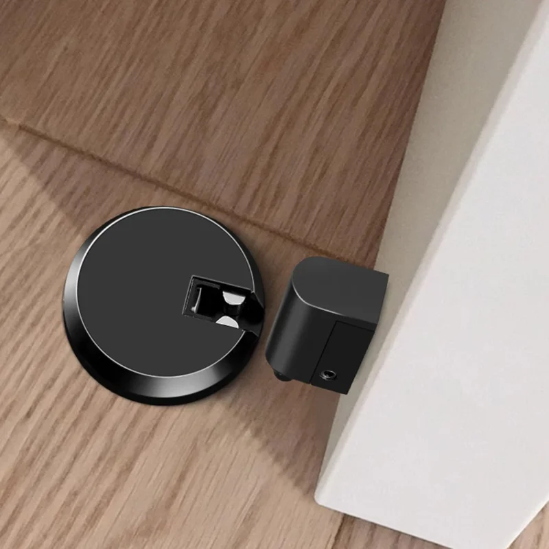 Nicht-magnetischer Druckknopf-Türstopper Bodenmontage Lautloser Puffer für Badezimmer Schlafzimmer Wandschutz - Schwarz