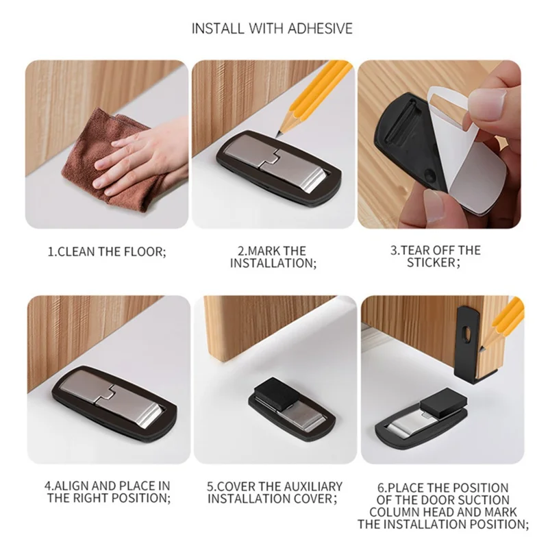 No Drilling Strong Magnet L-Shaped Doorstop Ultra Thin Floor Mount Magnetic Door Stopper