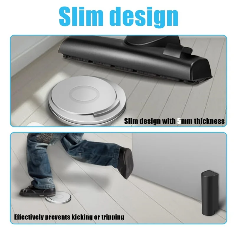 No Drilling Silent Door Stopper Waterproof Stainless Steel + PP Anti Collision Floor Mounted Door Catch - Black