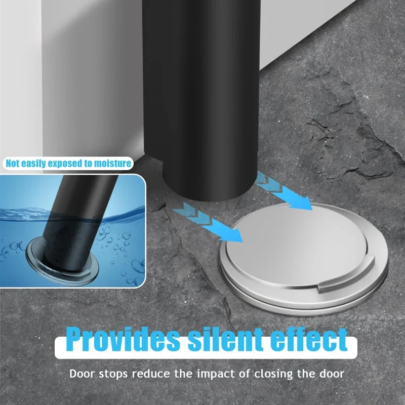No Drilling Silent Door Stopper Waterproof Stainless Steel + PP Anti Collision Floor Mounted Door Catch - Black