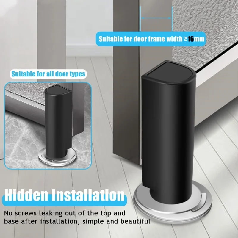 No Drilling Silent Door Stopper Waterproof Stainless Steel + PP Anti Collision Floor Mounted Door Catch - Black