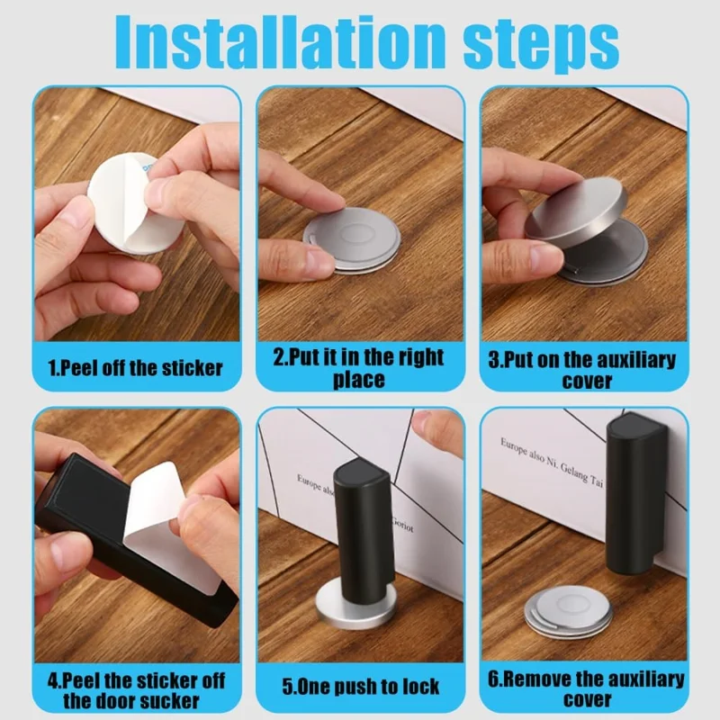 No Drilling Silent Door Stopper Waterproof Stainless Steel + PP Anti Collision Floor Mounted Door Catch - Black