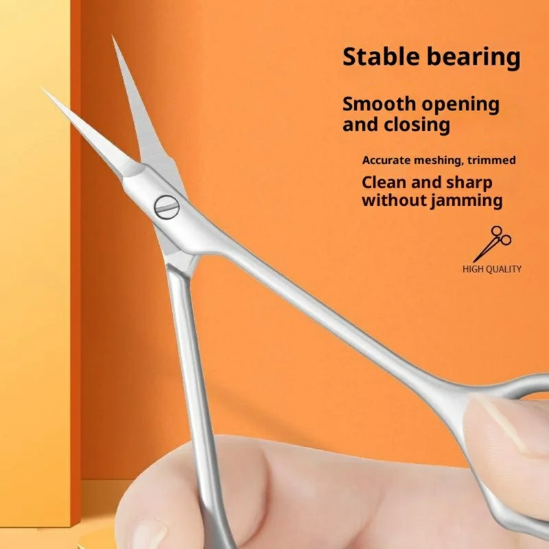 Tesoura de Cutícula com Ponta Curva para Cuidados com Unhas, Corte de Precisão, Ferramenta de Manicure em Aço Inoxidável - Prata