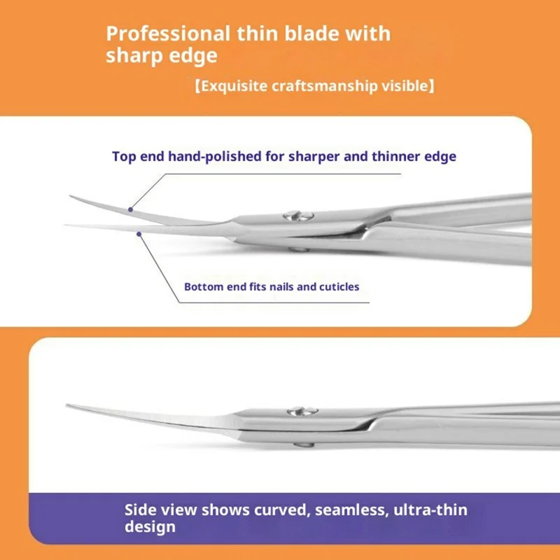 Tesoura de Cutícula com Ponta Curva para Cuidados com Unhas, Corte de Precisão, Ferramenta de Manicure em Aço Inoxidável - Prata
