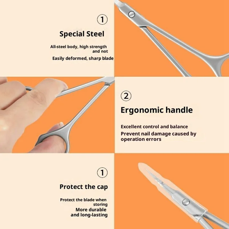 Tesoura de Cutícula com Ponta Curva para Cuidados com Unhas, Corte de Precisão, Ferramenta de Manicure em Aço Inoxidável - Prata
