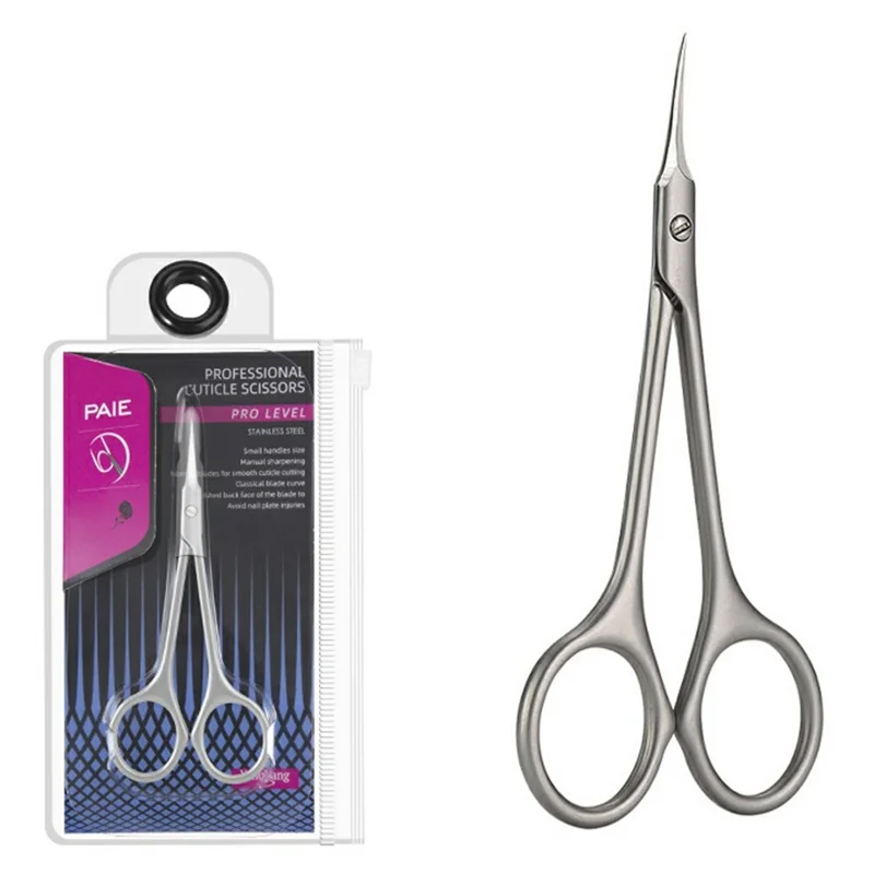 Tesoura de Cutícula com Ponta Curva para Cuidados com Unhas, Corte de Precisão, Ferramenta de Manicure em Aço Inoxidável - Prata