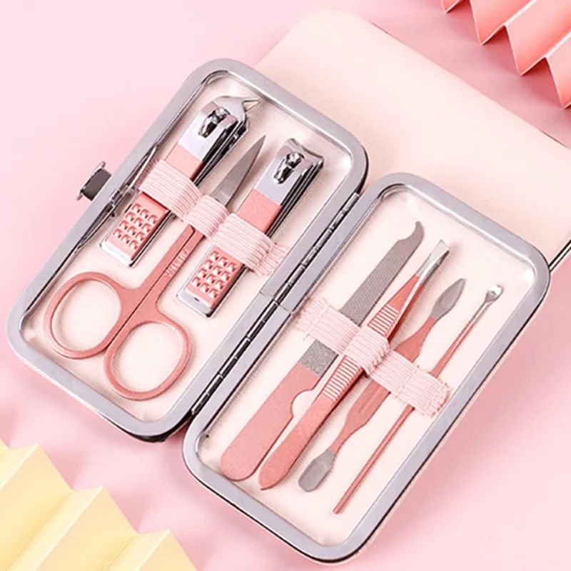 7Pcs Stainless Steel Nail Clipper Set Professional Nail Care Manicure Tools Kit with PU Case for Home / Travel