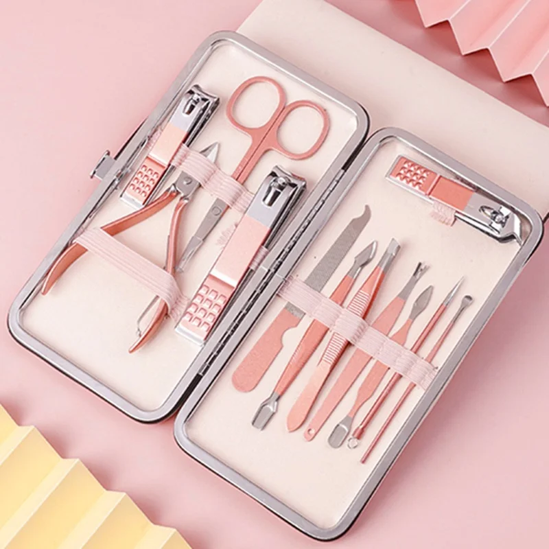12Pcs Stainless Steel Nail Clipper Set Manicure Kit Professional Nail Care Tools with PU Case