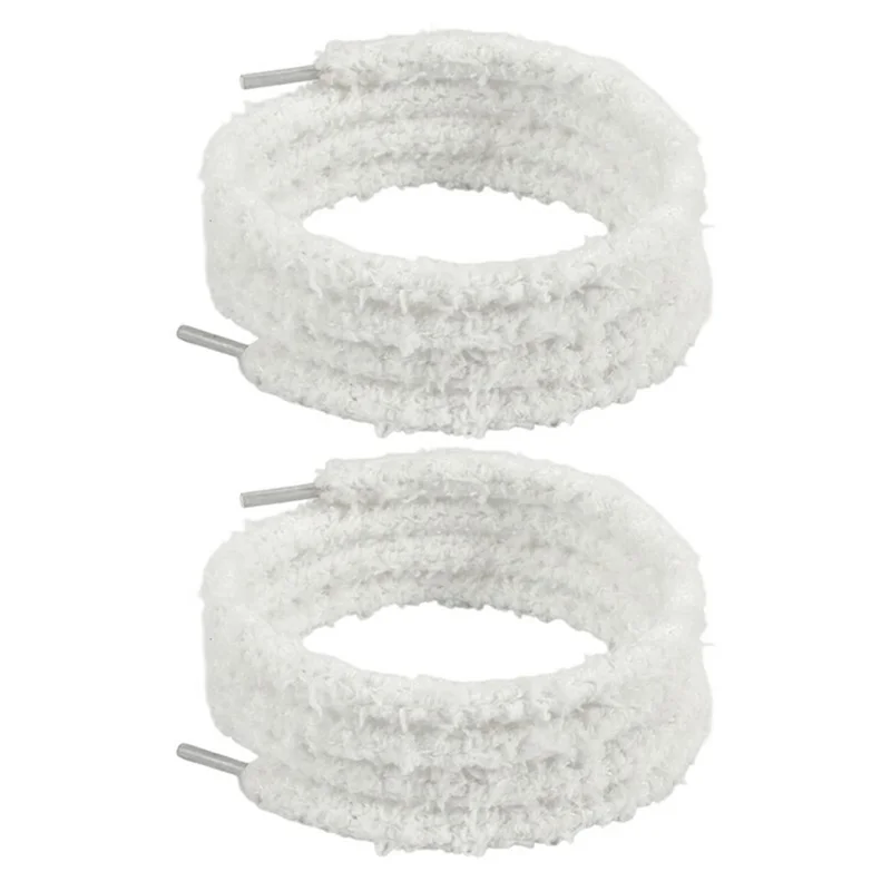 1 Pair 120cm Fluffy Shoelaces for Winter Sneakers Solid Color Plush Shoe Strings - White