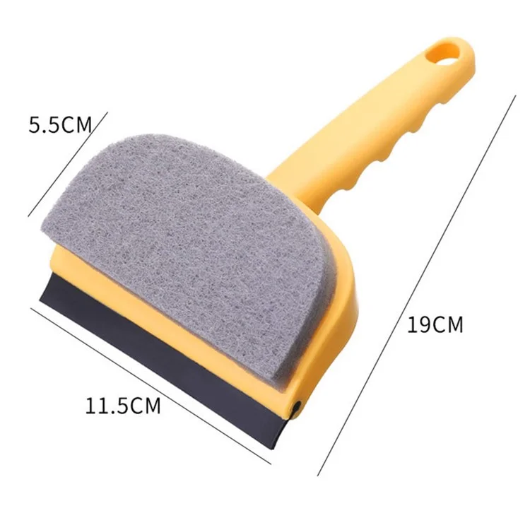Double-Sided Cleaning Brush Sponge+Scraper Easy Scrubbing for Bathroom Mirrors, Glass Doors and Windows, Sinks - Yellow