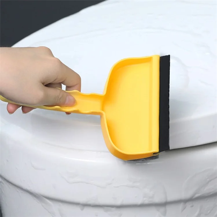 Double-Sided Cleaning Brush Sponge+Scraper Easy Scrubbing for Bathroom Mirrors, Glass Doors and Windows, Sinks - Yellow