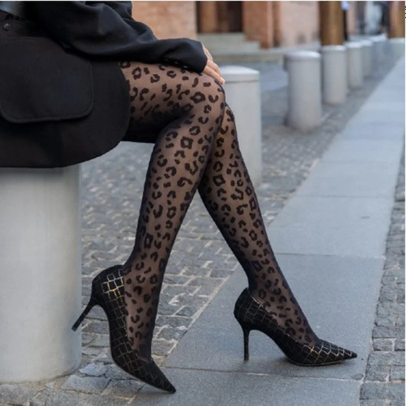 1Pair Leopard Print Sexy Stockings Retro Jacquard Pantyhose Slimming Tights