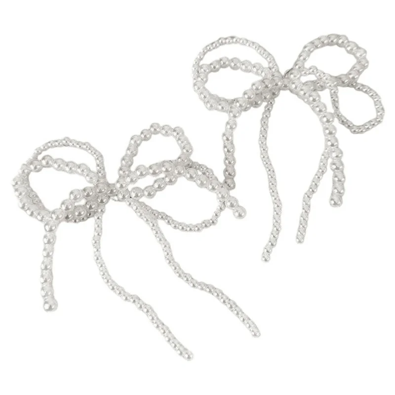 1Pair Pearl Butterfly Bow Tassel Shoe Charm Double Layer Bow Decorative Shoe Accessory