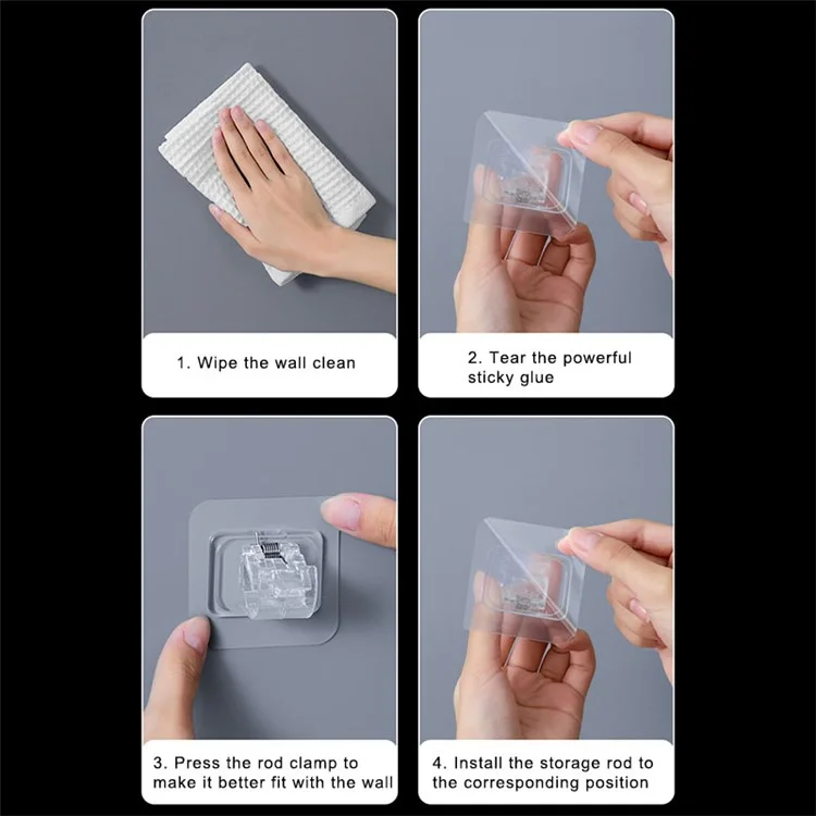 2PCS Curtain Towel Rod Holder No Drill Self-Adhesive Holder Hook Fixing Hook Hanging Bracket - Transparent