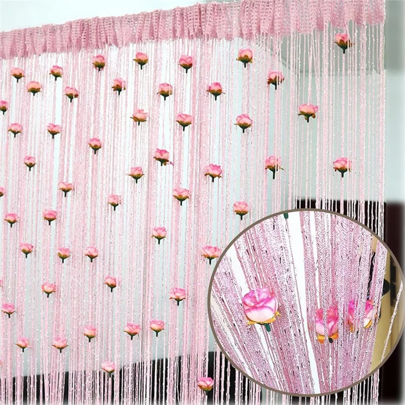 100 x 200cm Decorative Flower String Curtain Door Tassels Curtain Window Room Divider Blind for Home - Pink