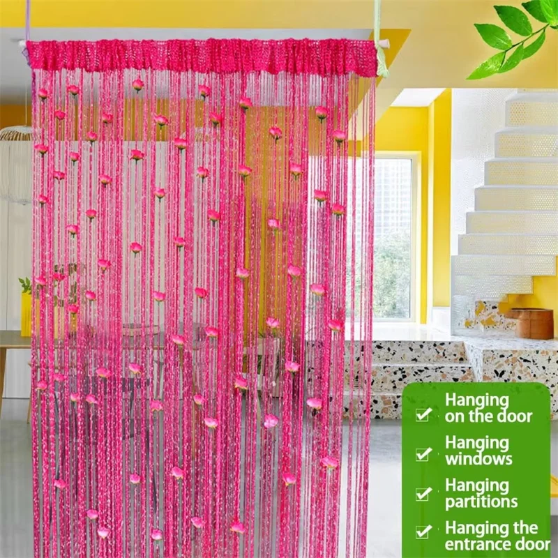 100 x 200cm Decorative Flower String Curtain Door Tassels Curtain Window Room Divider Blind for Home - Pink