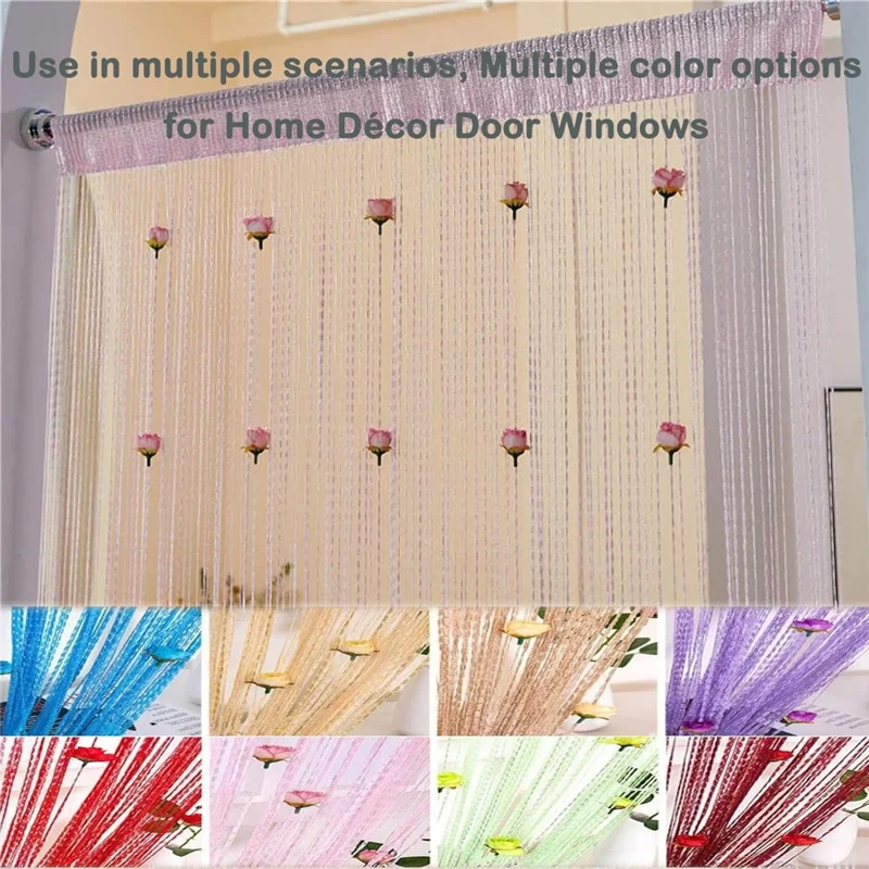 100 x 200cm Decorative Flower String Curtain Door Tassels Curtain Window Room Divider Blind for Home - Pink