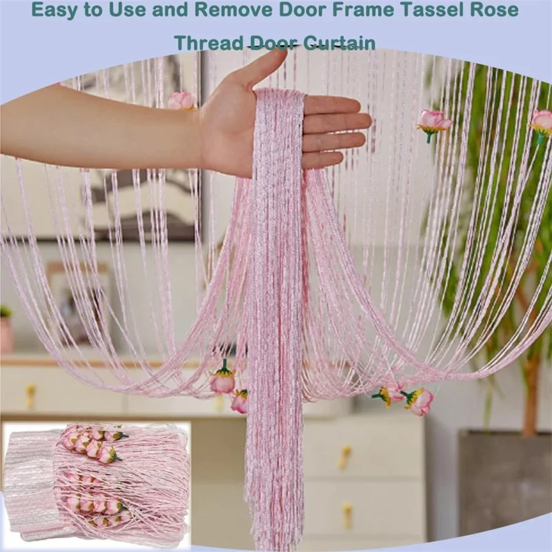 100 x 200cm Decorative Flower String Curtain Door Tassels Curtain Window Room Divider Blind for Home - Pink