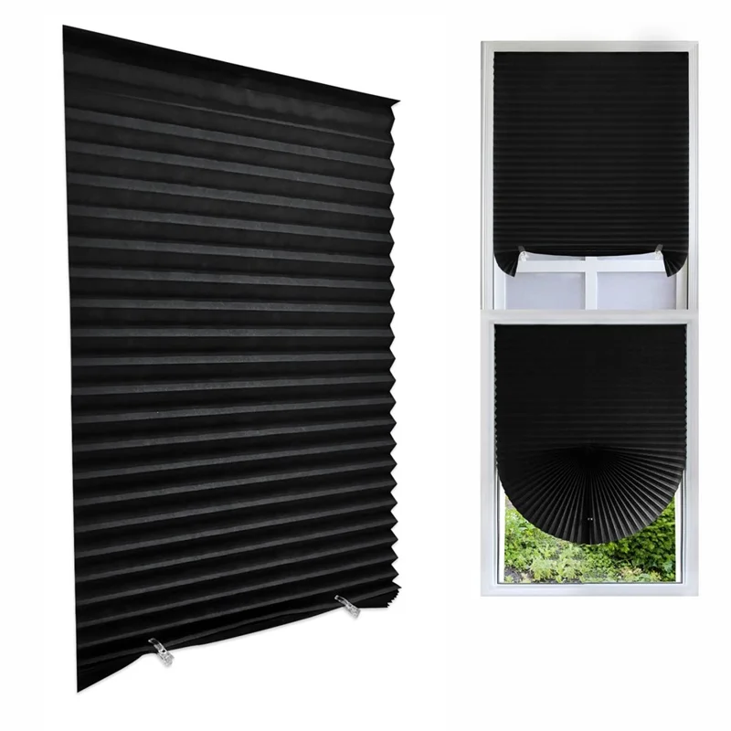 60 x 180cm Self Adhesive No Drill Pleated Blinds Non-Woven Semi-Blackout Shades for Conference Room  /  Study - Black