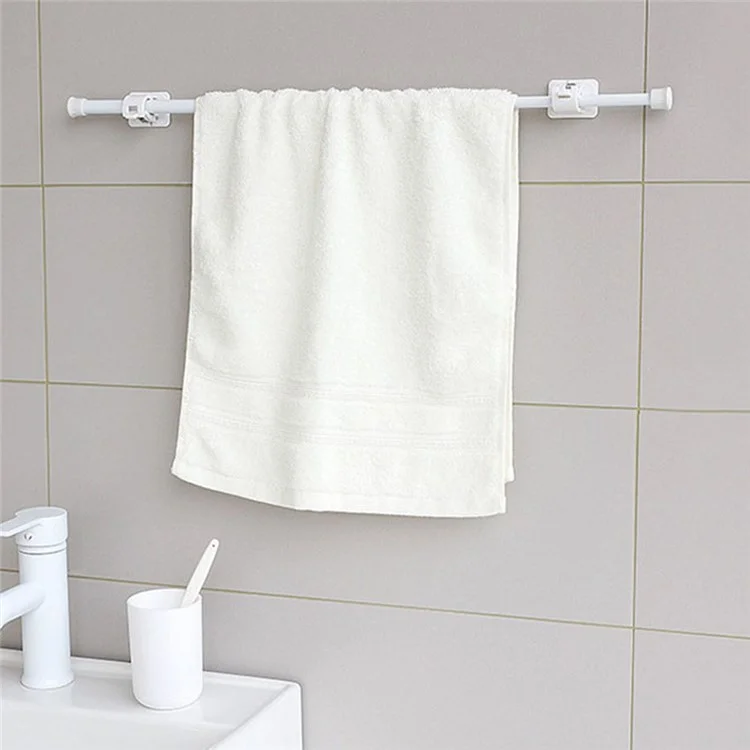 50-90CM Expandable Tension Rod Towel Curtain Rod Telescopic Wardrobe Bathroom Clothes Hanger Pole + Dual Rod Holder Hooks - Transparent