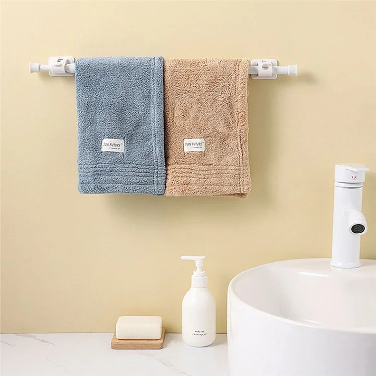 50-90CM Expandable Tension Rod Towel Curtain Rod Telescopic Wardrobe Bathroom Clothes Hanger Pole + Dual Rod Holder Hooks - Transparent