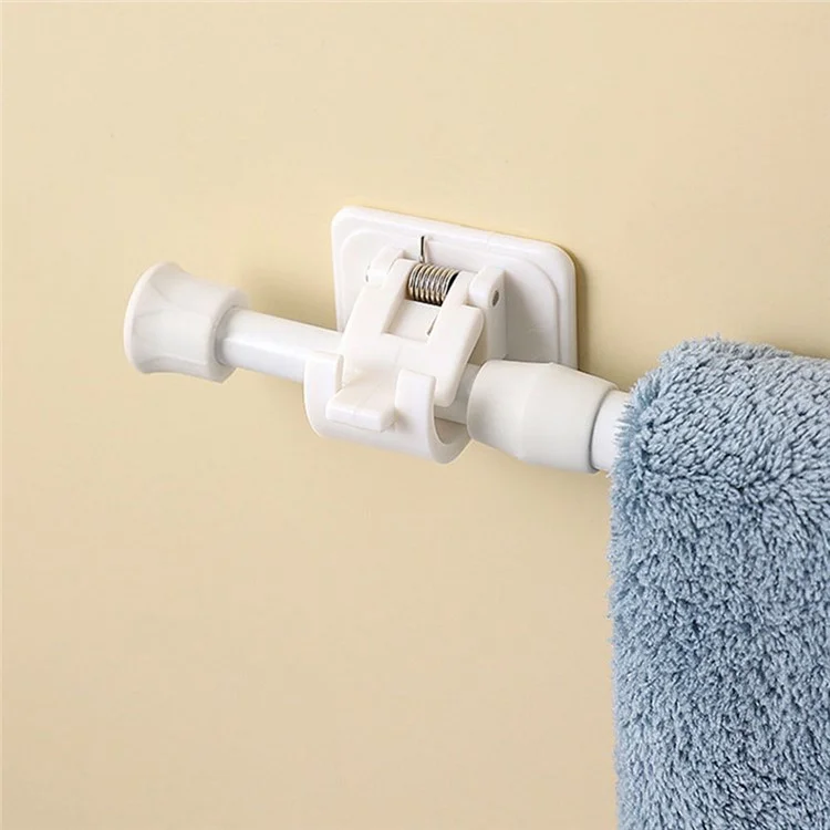 50-90CM Expandable Tension Rod Towel Curtain Rod Telescopic Wardrobe Bathroom Clothes Hanger Pole + Dual Rod Holder Hooks - Transparent