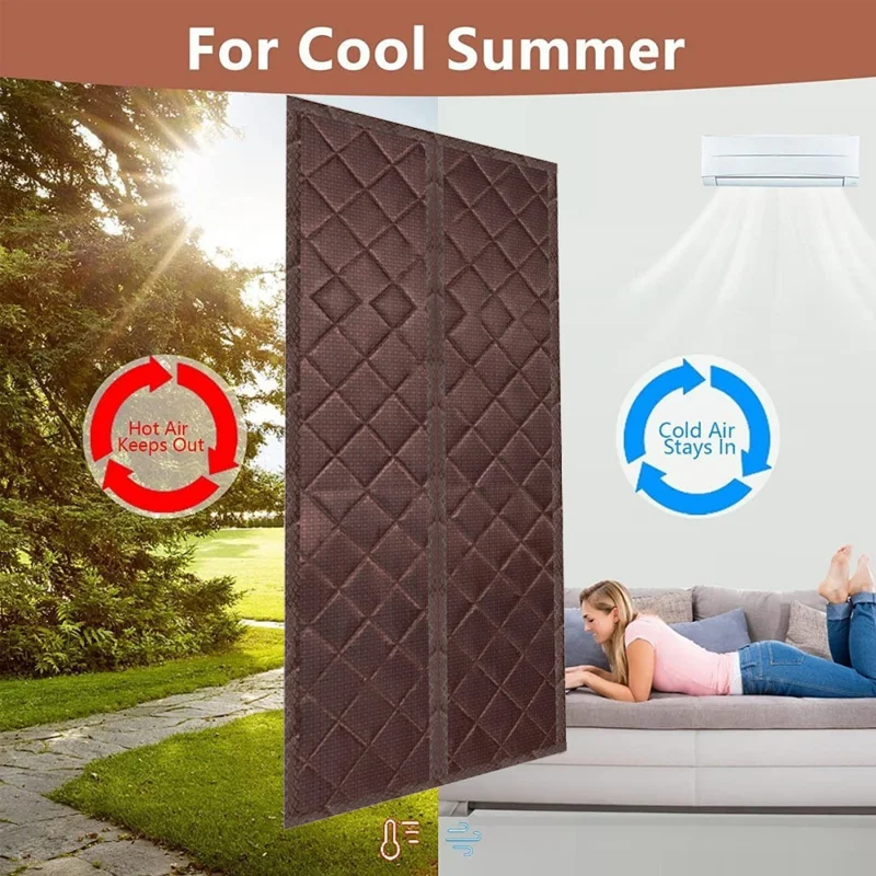 Tenda magnetica isolante termica invernale da 100 x 210 cm senza foratura, texture a rombi, schermo per porta antivento - Caffè - Caffè - Caffè