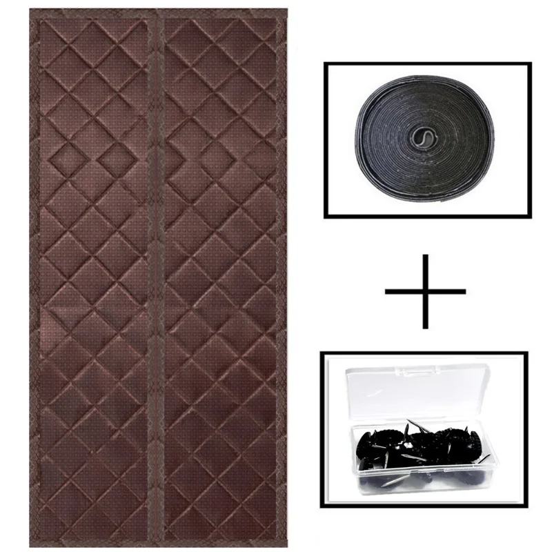 Tenda magnetica isolante termica invernale da 100 x 210 cm senza foratura, texture a rombi, schermo per porta antivento - Caffè - Caffè - Caffè