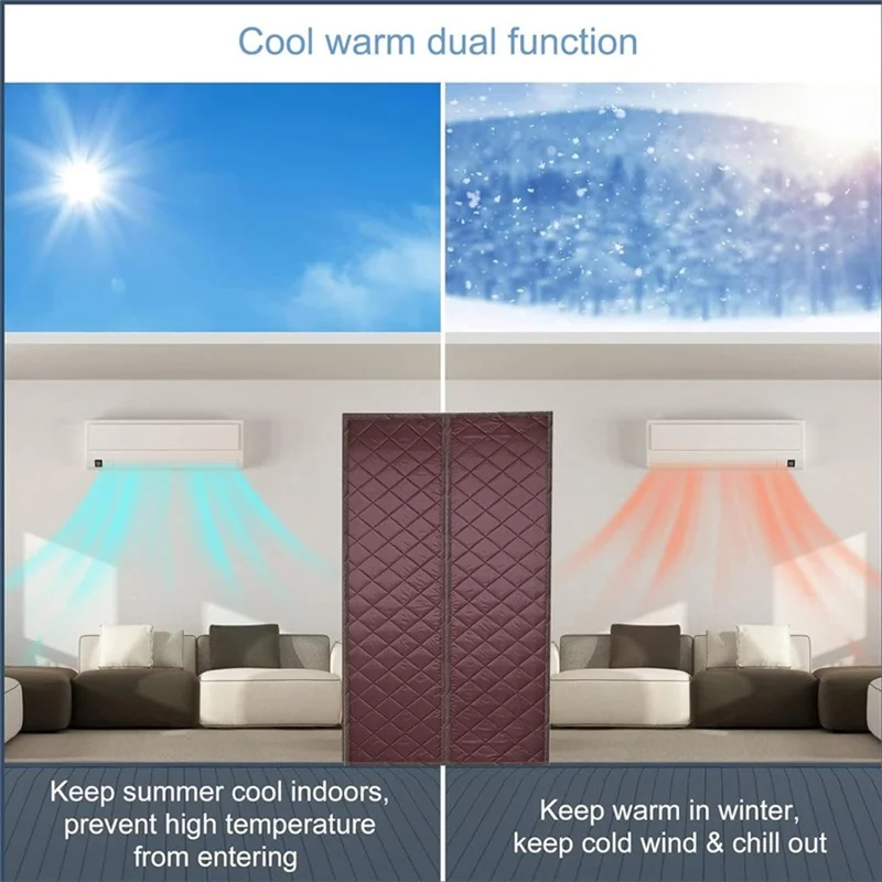 80 x 210cm Winter Thermal Door Curtain Magnetic Adhesive Windproof Partition Curtain No Drilling Required for Home - Coffee