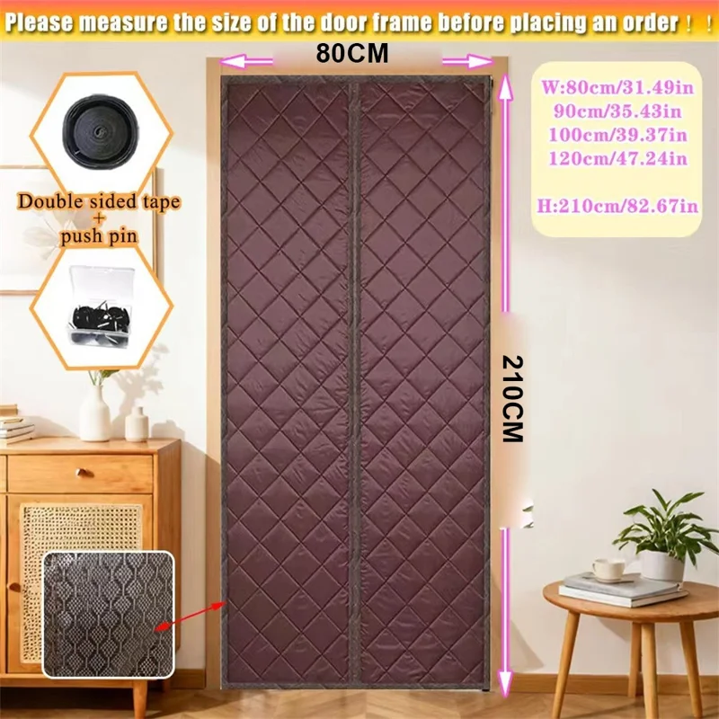 80 x 210cm Winter Thermal Door Curtain Magnetic Adhesive Windproof Partition Curtain No Drilling Required for Home - Coffee