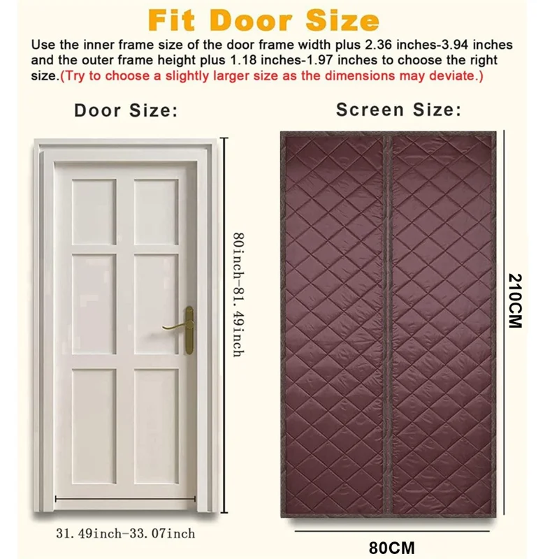 80 x 210cm Winter Thermal Door Curtain Magnetic Adhesive Windproof Partition Curtain No Drilling Required for Home - Coffee