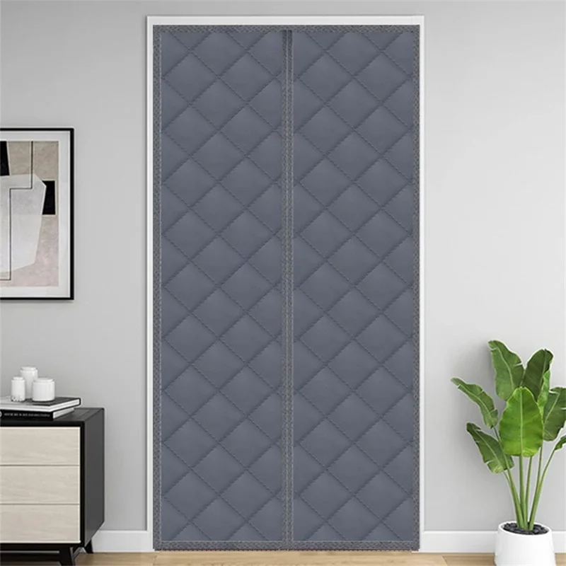 90 x 210 cm Winterliche Thermotür-Vorhang Magnetisch Selbstklebend Windabweisend Raumteiler Ohne Bohren für Zuhause - Grau