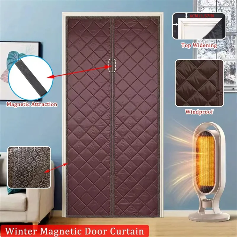 90 x 210 cm Winterliche Thermotür-Vorhang Magnetisch Selbstklebend Windabweisend Raumteiler Ohne Bohren für Zuhause - Grau