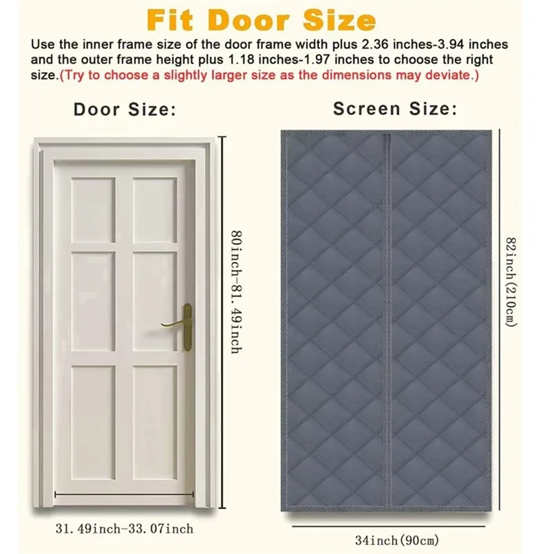 90 x 210 cm Winterliche Thermotür-Vorhang Magnetisch Selbstklebend Windabweisend Raumteiler Ohne Bohren für Zuhause - Grau