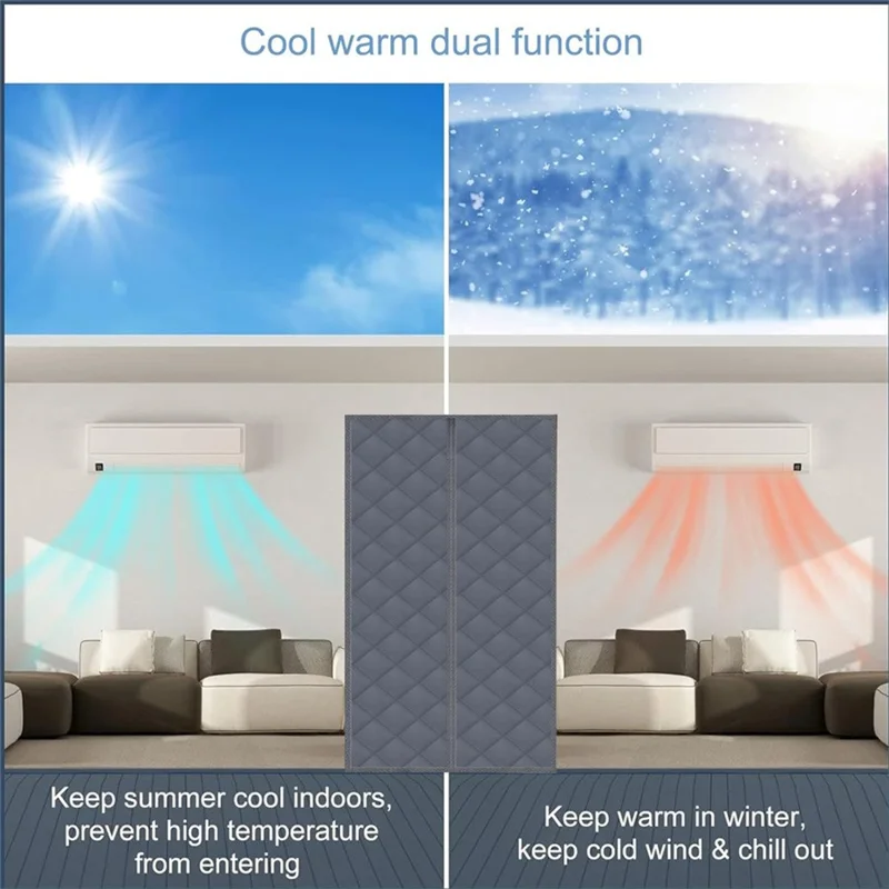 100 x 210cm Winter Thermal Door Curtain Magnetic Adhesive Windproof Partition Curtain No Drilling Required for Home - Grey