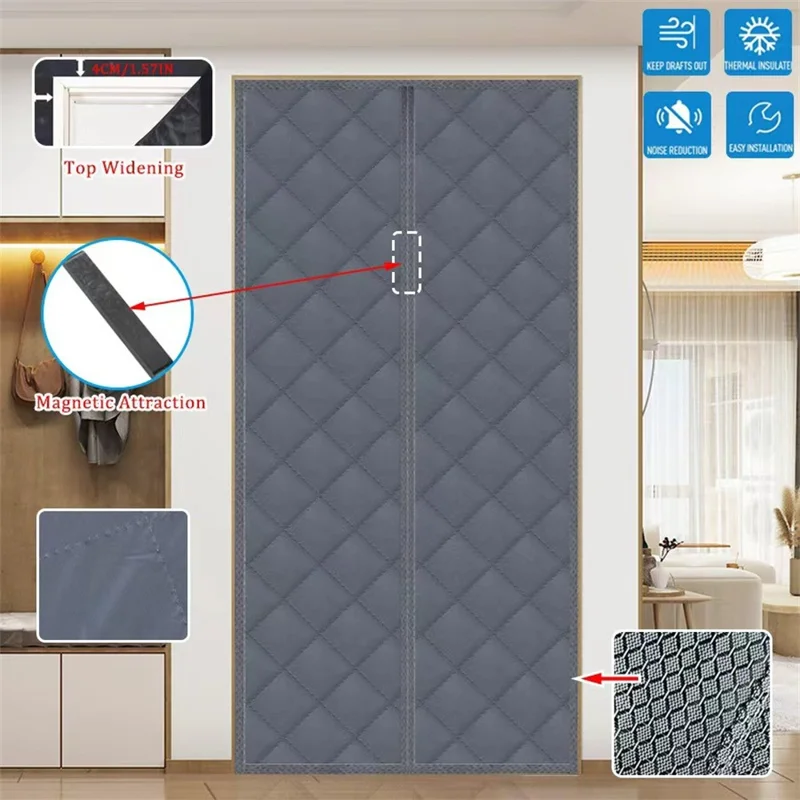 120 x 210cm Winter Thermal Door Curtain Magnetic Adhesive Windproof Partition Curtain No Drilling Required for Home - Coffee