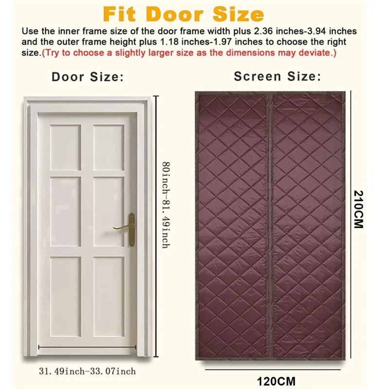 120 x 210cm Winter Thermal Door Curtain Magnetic Adhesive Windproof Partition Curtain No Drilling Required for Home - Coffee