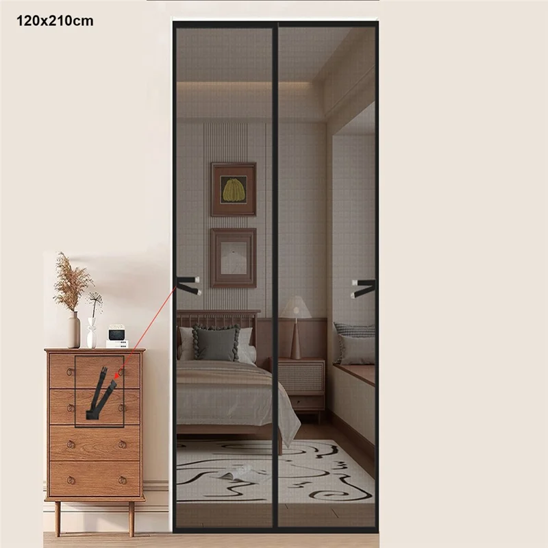 120 x 210 cm Magnetische Fliegengitter-Vorhang-Mesh-Insektenschutz ohne Bohren Privatsphäre-Trennwand für Küche / Schlafzimmer - Schwarz