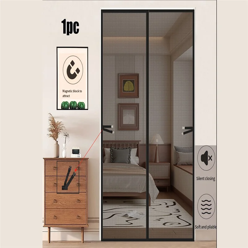 120 x 210 cm Magnetische Fliegengitter-Vorhang-Mesh-Insektenschutz ohne Bohren Privatsphäre-Trennwand für Küche / Schlafzimmer - Schwarz