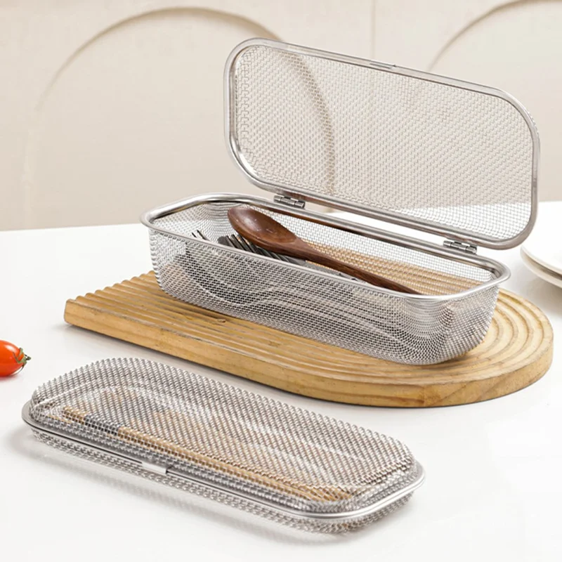SUS304 Small Dishwasher Cutlery Storage Basket Rust Resistant Fast Drainage Cutlery Sterilizing Basket - Silver